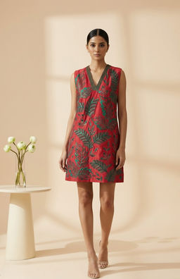 THETAA - Viva - Embroidered Chanderi Cotton Red Dress