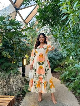 Poppi - Blush Printed A Line Midi Dress Multi-Color