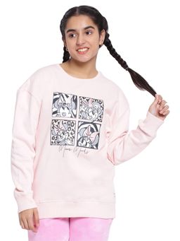 Lil Tomatoes - Girls Printed Minnie Mouse Cotton Fleece Sweatshirt Pink