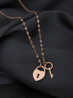 Carlton London - Rose Gold Plated Lock and Key Pendant with Chain Necklace