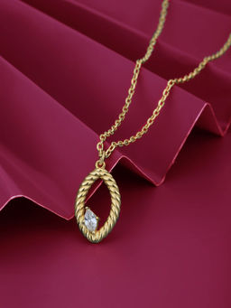 Carlton London - 18Kt Gold Plated CZ Textured Drop Pendant with Chain Necklace