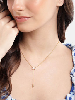 Carlton London - 18Kt Gold Plated CZ Stone Lariat Necklace