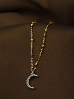 Carlton London - 18Kt Gold Plated CZ Half Moon Pendant with Chain Necklace