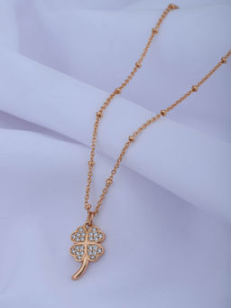 Carlton London - Rose Gold Plated CZ Four Leaf Clover Pendant with Chain Necklace