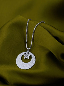 Carlton London - Rhodium Plated CZ Circle Star Pendant with Chain Necklace