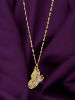 Carlton London - 18Kt Gold Plated CZ Butterfly Pendant and Chain Necklace