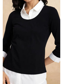 FableStreet - Cotton Colour Block Tee - Black And White