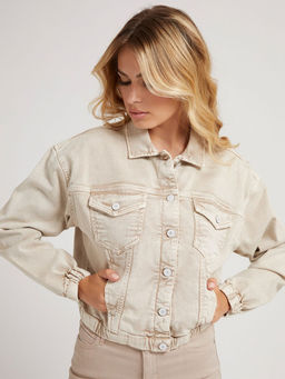 Guess - Women Beige Solid Spread Collar Ciara Denim Jacket