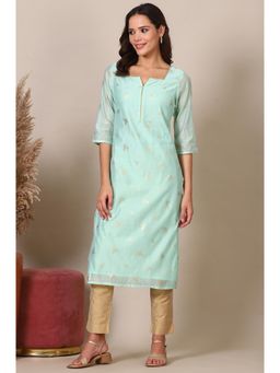 Aurelia - Mint Green Foil Printed Chanderi Straight Kurta