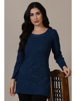 Aurelia - Blue Embroidered Sequins Straight Kurti
