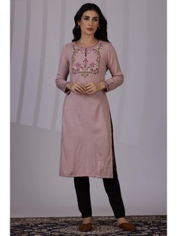 W - Purple Embroidered Thread Work Acrylic Straight Kurta for Women
