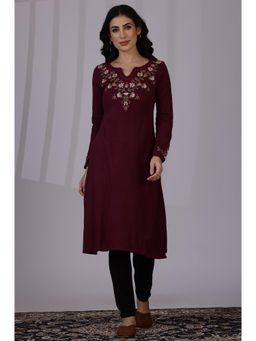 W - Maroon Solid Acrylic A-Line Kurta for Women