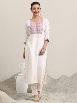 Libas - Off White Yoke Design Rayon Straight Kurtas for Women