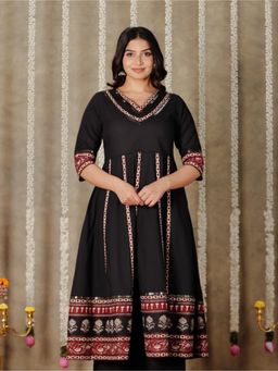 ARAMYA - Soft Cotton Solid Anarkali Kurta for Women
