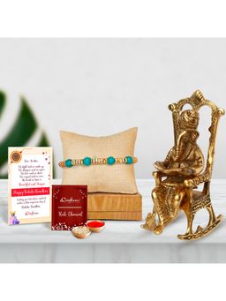 eCraftIndia - Designer Rakhi with Golden Lord Ganesha Idol & Roli Chawal Pack