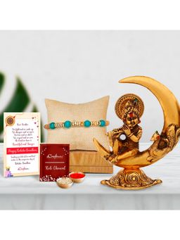 eCraftIndia - Pearls, Diamond Designer Rakhi with Krishna Idol & Roli Chawal Pack