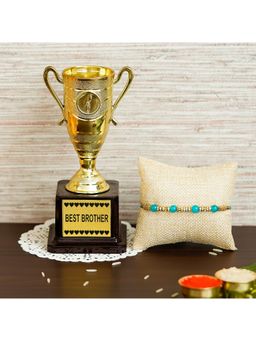 eCraftIndia - Pearls Designer Rakhi with Best Brother Trophy, Roli Chawal Pack & Greeting Card
