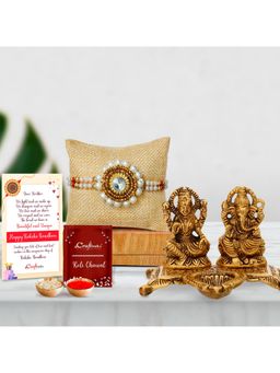 eCraftIndia - Designer Rakhi with Goddess Lakshmi & Lord Ganesha Idols with Decorative Diya
