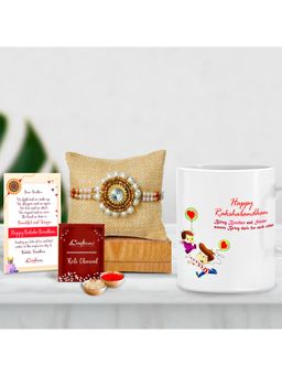 eCraftIndia - Beads, Pearl, Diamond Designer Rakhi, Tea Coffee Mug, Roli Chawal Pack