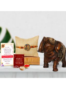 eCraftIndia - Designer Peacock Rakhi with Elephant Figurine & Roli Chawal Pack