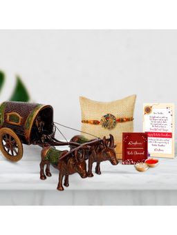 eCraftIndia - Peacock Rakhi with Bullock Cart Decorative Showpiece, Roli Chawal Pack