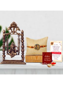 eCraftIndia - Peacock Rakhi with Ganesha Idol On Swing Showpiece, Roli Chawal