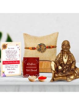 eCraftIndia - Designer Peacock Rakhi with Shirdi Sai Baba Idol & Roli Chawal Pack