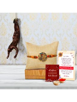 eCraftIndia - Peacock Rakhi, Man In Hanging Position Wall Hanging, Roli Chawal Pack & Greeting Card