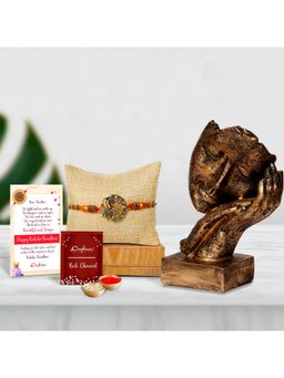eCraftIndia - Designer Peacock Rakhi with Man Face Showpiece & Roli Chawal Pack