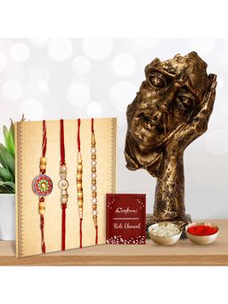 eCraftIndia - 4 Beads, Pearls, Diamonds, Flowers Designer Rakhis & Men Sleeping Face Statue