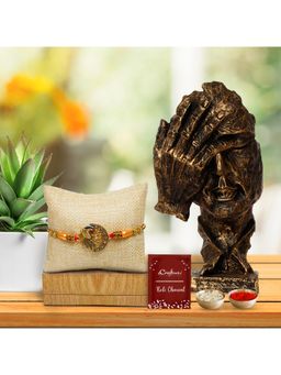eCraftIndia - Designer Peacock Rakhi with Man Hand On Face Showpiece, Roli Chawal