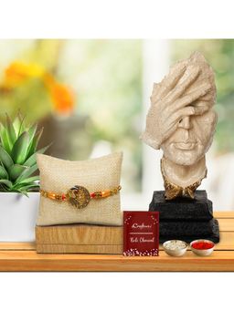 eCraftIndia - Designer Peacock Rakhi with Man Hand On Face Showpiece, Roli Chawal