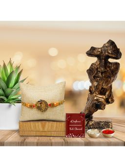 eCraftIndia - Peacock Rakhi with Finger On Man Lips Decorative Showpiece, Roli Chawal Pack