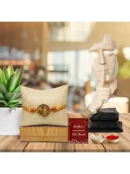 eCraftIndia - Designer Peacock Rakhi, Finger On Man Lips Statue, Roli Chawal Pack