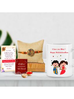 eCraftIndia - Designer Peacock Rakhi with Ceramic Tea & Coffee Mug & Roli Chawal Pack