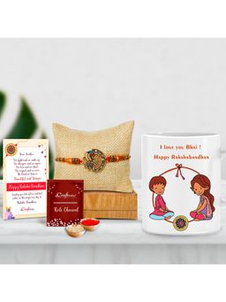 eCraftIndia - Designer Peacock Rakhi with Ceramic Tea & Coffee Mug & Roli Chawal Pack