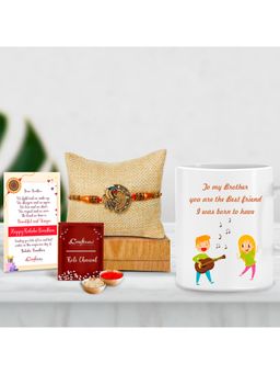 eCraftIndia - Designer Peacock Rakhi with Ceramic Tea & Coffee Mug For Brother, Roli Chawal Pack