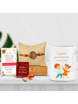 eCraftIndia - Designer Peacock Rakhi with Ceramic Tea & Coffee Mug For Brother, Roli Chawal Pack