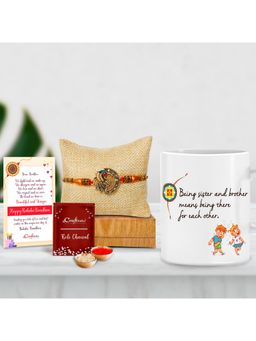 eCraftIndia - Peacock Rakhi with Ceramic Tea & Coffee Mug, & Roli Chawal Pack