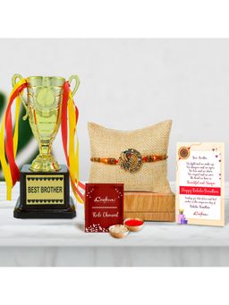 eCraftIndia - Designer Peacock Rakhi with Best Brother Trophy & Roli Chawal Pack