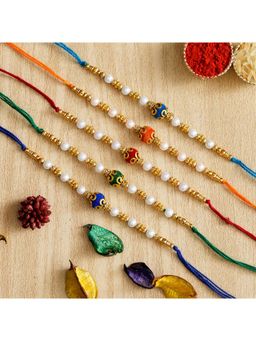 eCraftIndia - 5 Designer Pearl Rakhis with Roli Chawal Pack