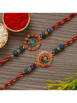 eCraftIndia - Multi-Color 2 Religious Rakhis & Roli Chawal Pack