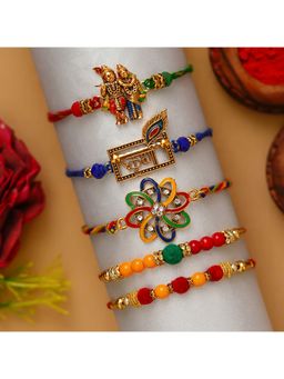 eCraftIndia - 5 Radha Krishna, Krishna with Peacock Feather, Flower, Pearl Designer Rakhis