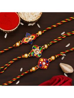 eCraftIndia - Multi-Color Meenakari 3 Designer Rakhis & Roli Chawal Pack
