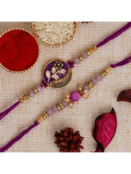 eCraftIndia - Purple 2 Floral & Pearl Designer Rakhis with Roli Chawal Pack