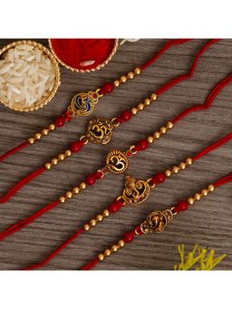 eCraftIndia - 5 Om Symbol & Lord Ganesha Designer Religious Rakhi with Roli Chawal Pack