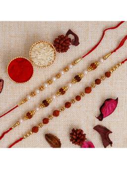 eCraftIndia - 3 Pearl, Diamond, Rudraksha Designer Rakhis with Roli Chawal Pack