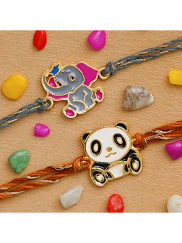 eCraftIndia - Multi-Color 2 Panda & Elephant Kids Rakhis with Roli Chawal Pack