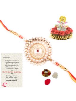 eCraftIndia - Designer Rakhi with Lord Ganesha Idol On Plate, Roli Chawal Pack