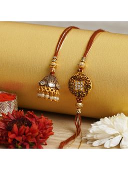 eCraftIndia - Brown & Golden Bhaiya Bhabhi Rakhi Set with Roli Chawal Pack